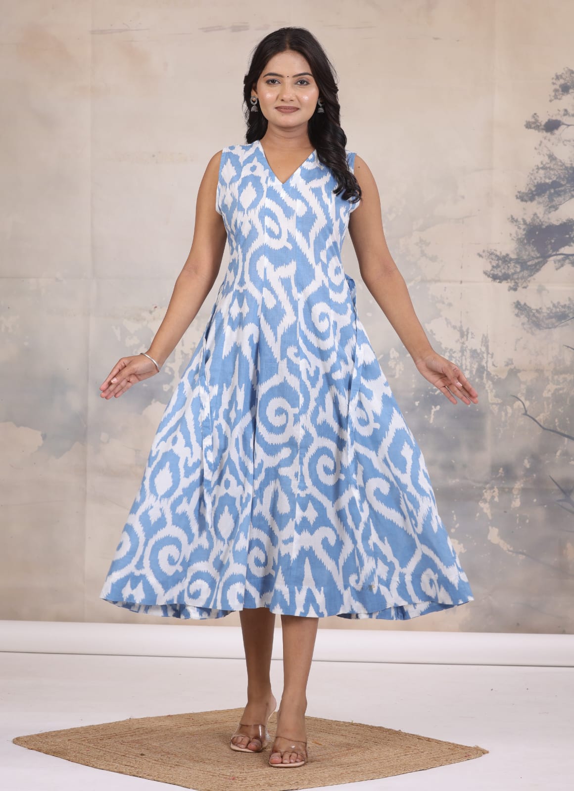 Breezy Cotton V-Neck Midi Dress – Blue, XXXL