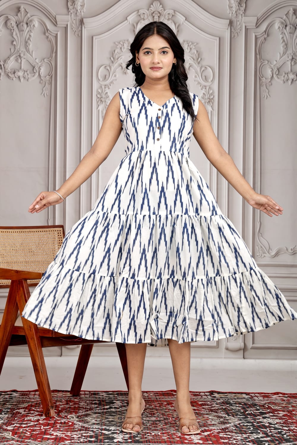 Breezy Cotton V-Neck Midi Dress 2 – White , XXXL
