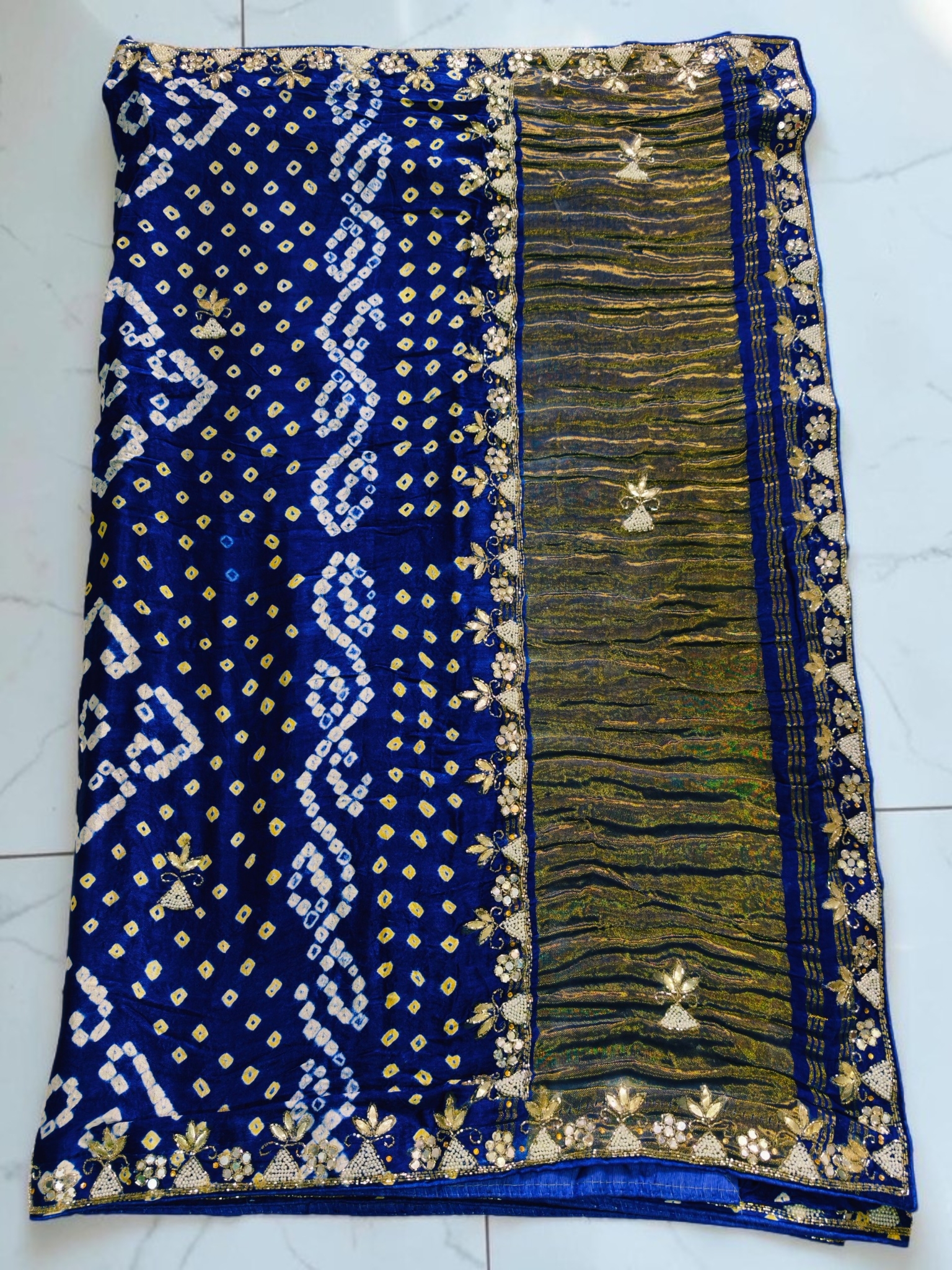 TRADITIONAL GAJJI SILK BANDHEJ HANDWORK  – BLUE
