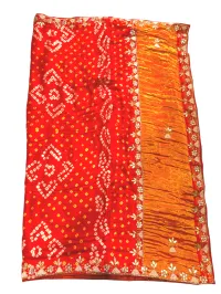 TRADITIONAL GAJJI SILK BANDHEJ HANDWORK  – ORANGE
