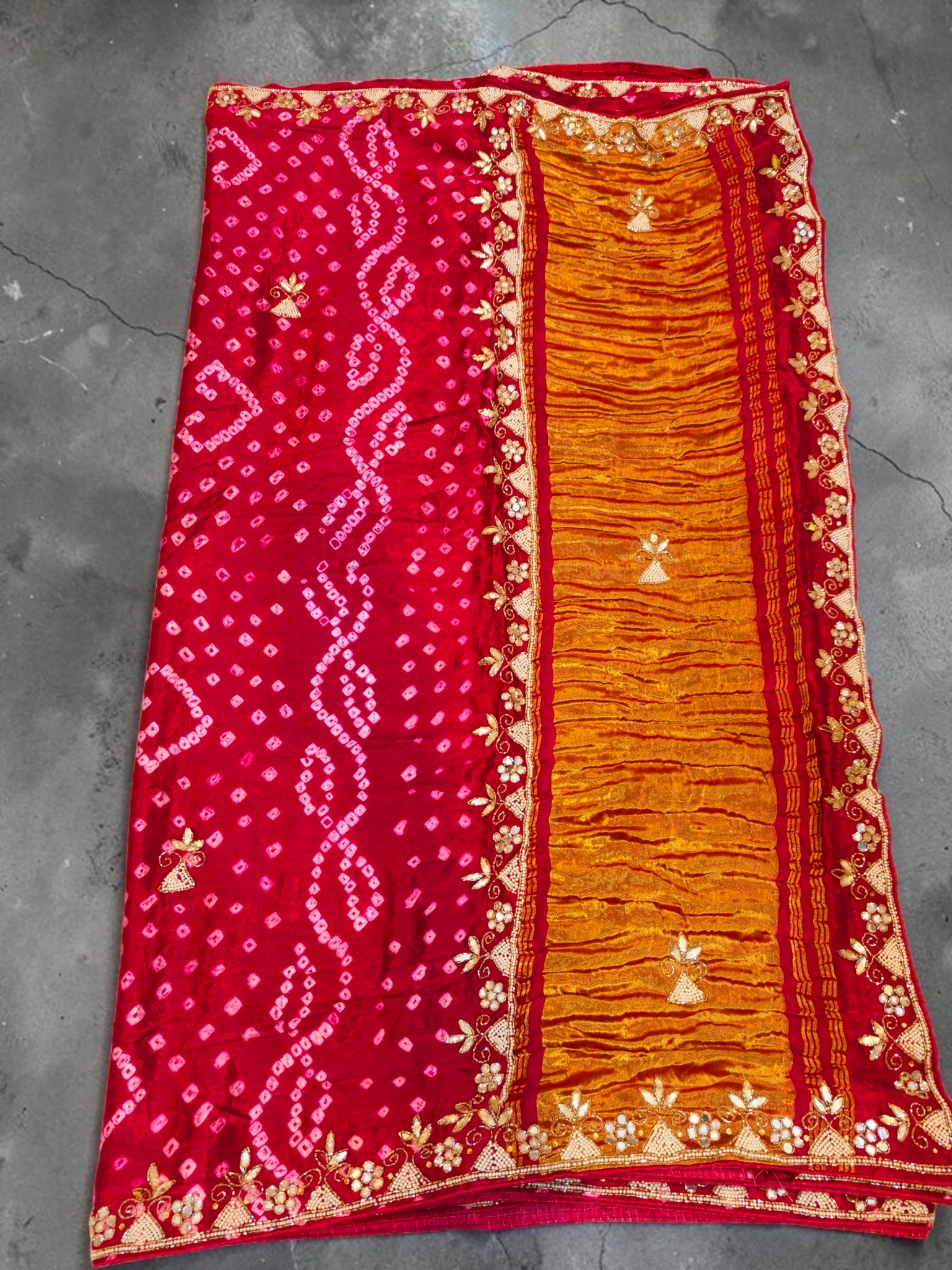 TRADITIONAL GAJJI SILK BANDHEJ HANDWORK  – RANI