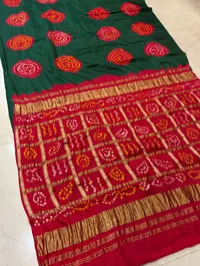 Pure Modal Gajji 3D Saree with Ghatchola Pallu – Green-Red