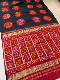 Pure Modal Gajji 3D Saree with Ghatchola Pallu – Black-Red