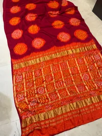 Pure Modal Gajji 3D Saree with Ghatchola Pallu – Red-Orrange