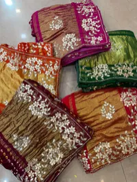 Master Piece Semi-Gajji Ghatchola Bandhej Saree with Gota Patti Work – Image 7