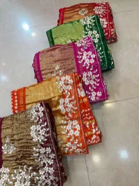 Master Piece Semi-Gajji Ghatchola Bandhej Saree with Gota Patti Work – Image 4