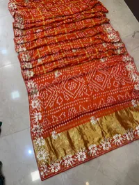 Master Piece Semi-Gajji Ghatchola Bandhej Saree with Gota Patti Work – Orange