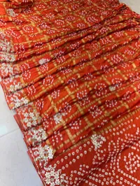 Master Piece Semi-Gajji Ghatchola Bandhej Saree with Gota Patti Work – Image 2