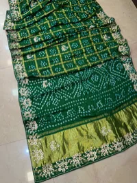 Master Piece Semi-Gajji Ghatchola Bandhej Saree with Gota Patti Work – Green