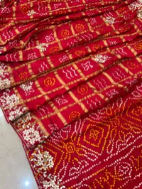 Master Piece Semi-Gajji Ghatchola Bandhej Saree with Gota Patti Work – Red