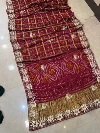 Master Piece Semi-Gajji Ghatchola Bandhej Saree with Gota Patti Work – Maroon