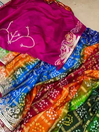 The Master Piece-  Multi-Colour Semi Gajji Bandhej Saree – Image 3