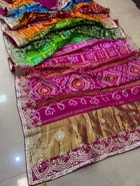 The Master Piece-  Multi-Colour Semi Gajji Bandhej Saree – Image 1