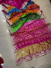 The Master Piece-  Multi-Colour Semi Gajji Bandhej Saree – Image 2