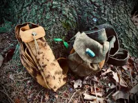 Large Custom Made Pouch - Naturally Dyed Buckskin - Whitetail Backstrap Sinew - Dyed Antler Toggle/Button (Cellphone Size) – Image 1