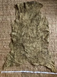 Natural Dye Buckskin - Indigo & Osage - Cedar Leaf Stamp – Image 1
