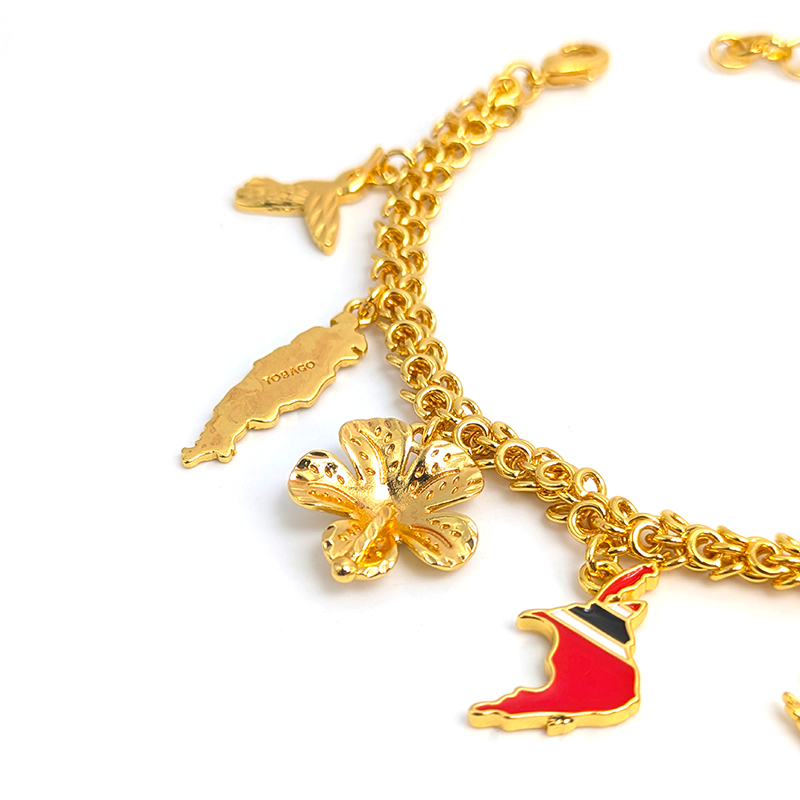 Trinidad Red Charm Gold Bracelet – Image 2