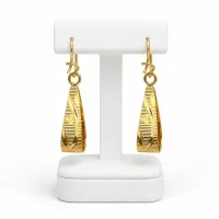 Triple-Bead Teardrop Gold Earrings – Image 2