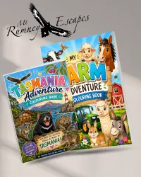 Mt Rumney Escapes Tasmania Colouring Books for Kids – Any 2 Colouring Books, Tasmania Adventure + Farm Animals