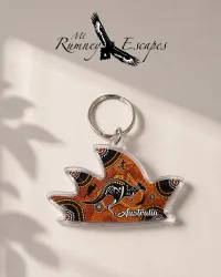 Australian Souvenir Keyrings – Metal & Plastic Designs – Plastic – Dreamtime Roo Crown