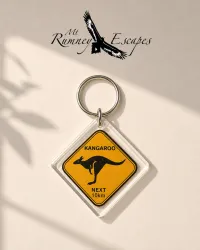 Australian Souvenir Keyrings – Metal & Plastic Designs – Plastic – Kangaroo Crossing