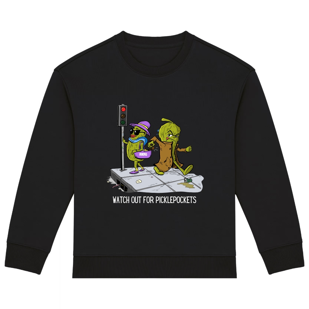 Kids sweater front Watch out for picklepockets – 152 - 164 (12-14 jaar), Black