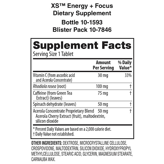 XS Energy + Focus Dietary Supplement - 60 Tablets – Image 3