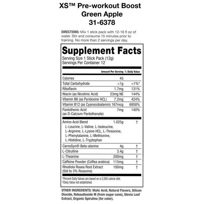 XS Pre-Workout Boost - Green Apple (12 Stick Packs) – Image 5