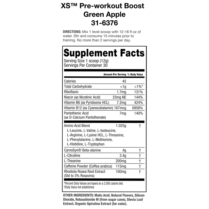 XS Pre-Workout Boost - Green Apple (30 Serving Pouch) – Image 2