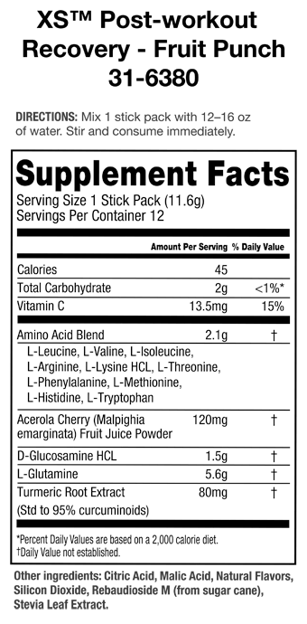 XS Post-Workout Recovery - Fruit Punch (30 Serving Pouch) – Image 4