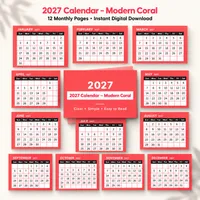 2027 Calendar – Modern Coral – Image 1