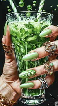 Green Reptile Print Coffin Press-on Gel Nails – Image 1