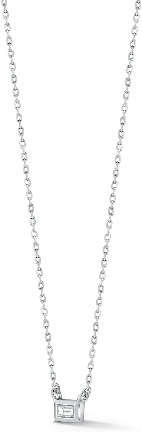 Platinum Diamond Baguette Necklace - 16" Chain – Image 7