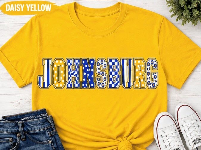 Johnsburg Patterned Letter Spirit Shirt – Daisy Yellow, Small