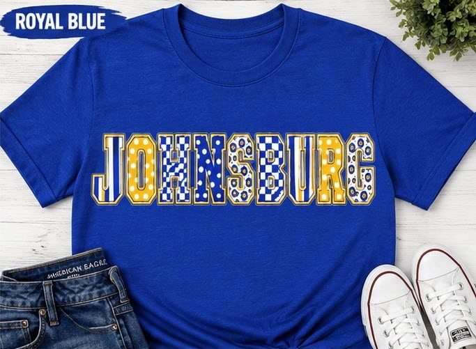 Johnsburg Patterned Letter Spirit Shirt – Royal Blue, X-Large