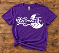 Volleyball Script Graphic T-Shirt – Purple, Hot Pink & Light Blue – Small, Purple