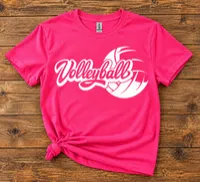 Volleyball Script Graphic T-Shirt – Purple, Hot Pink & Light Blue – Medium, Pink
