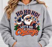 Chicago Football Ho Ho Ho Holiday Hoodie – Gray – Image 1