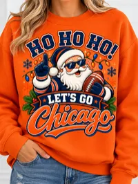 Chicago Football Ho Ho Ho Holiday Crewneck Sweatshirt – Orange or Navy Blue – X-Large, Orange