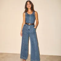 Overol Denim Wide Leg con Cinturón – Image 1