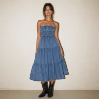 Vestido Denim Strapless Maxi – CHICO