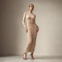 Vestido Noir Mesh Elegance – BEIGE, CHICO