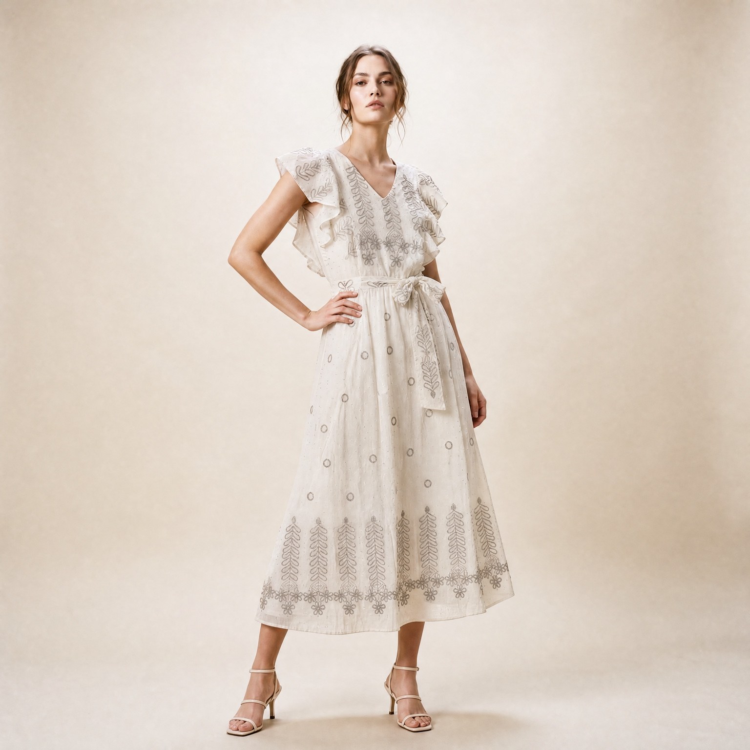 Vestido Midnight Embroidery Grace – BEIGE, MEDIANO/GRANDE
