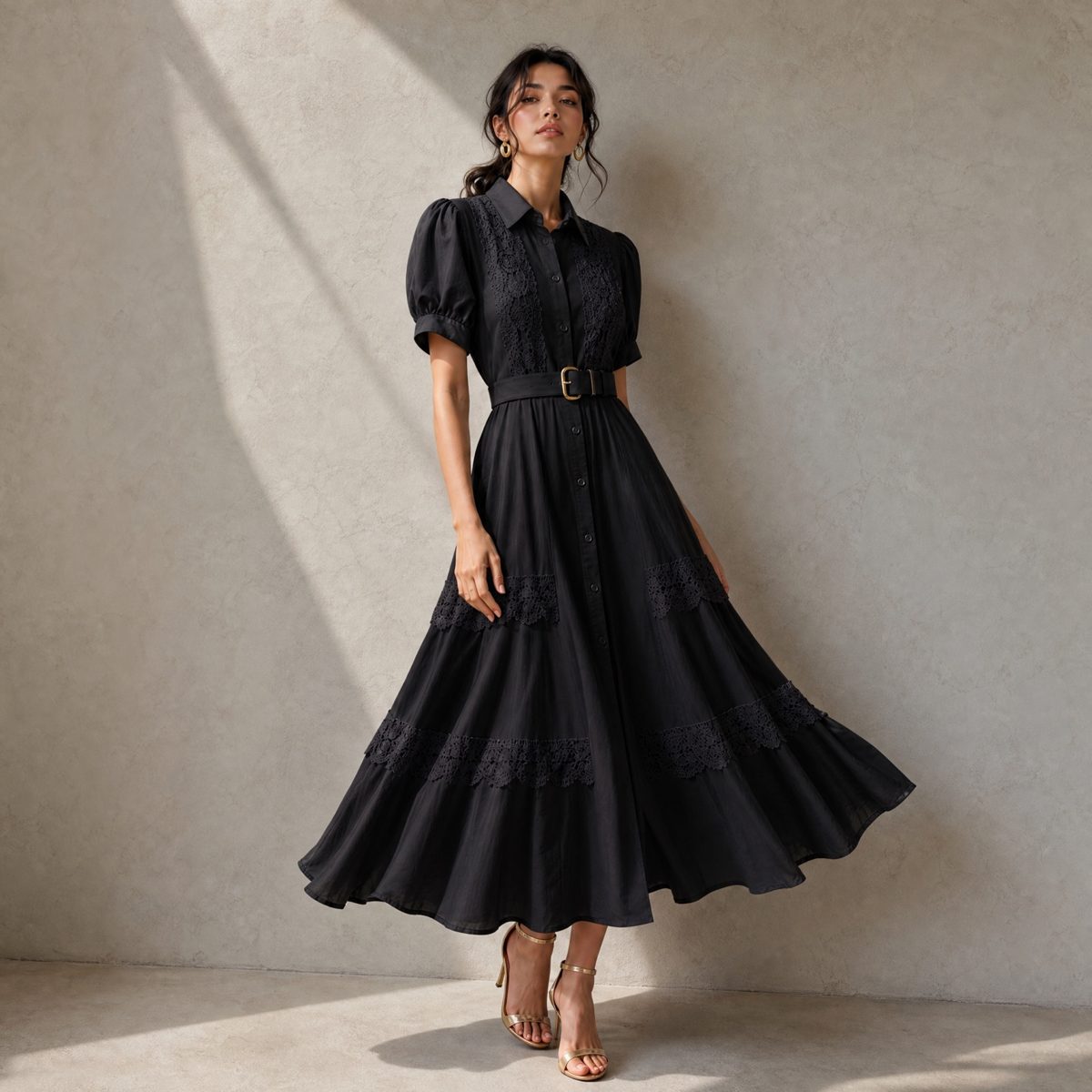 Vestido Maxi Romantic Lace – NEGRO, MEDIANO/GRANDE