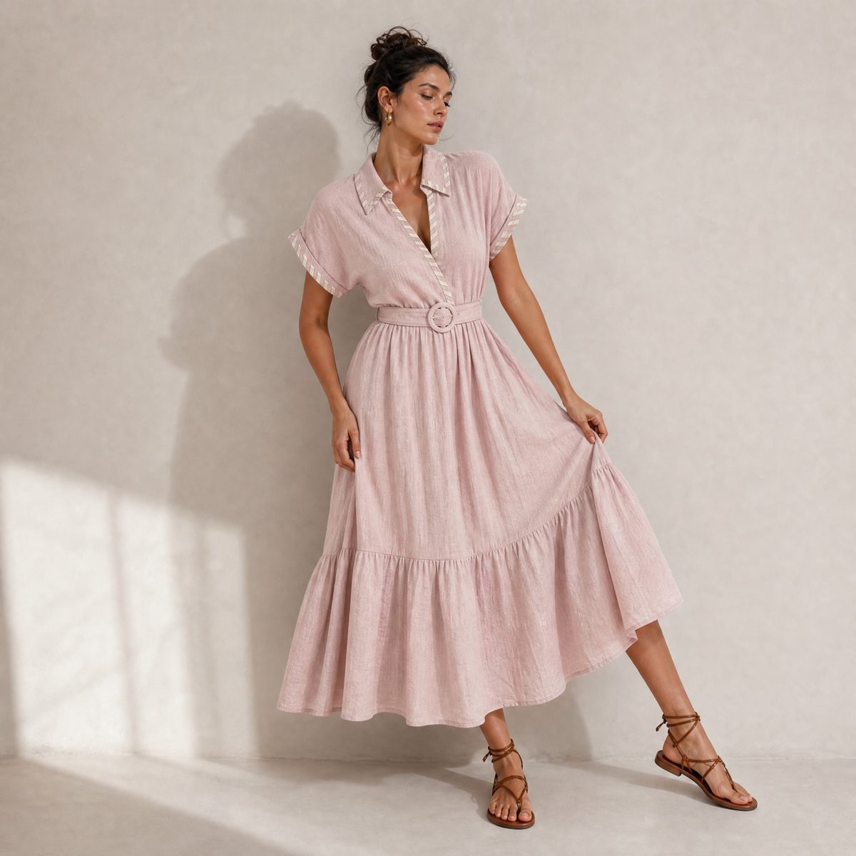 Vestido Midi con Cinturón – ROSA, CHICA/MEDIANA