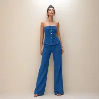 Jumpsuit Denim Strapless Wide Leg – AZUL MEDIO, CHICO