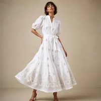 Vestido Midi Bordado Heritage – GRANDE/EXTRA GRANDE, BLANCO
