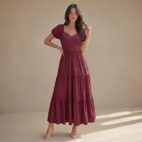 Vestido Midi Romantic con Encaje – GRANDE/EXTRA GRANDE, TINTO