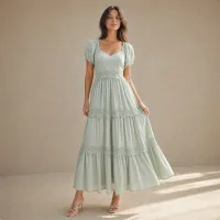 Vestido Midi Romantic con Encaje – MEDIANA/GRANDE, VERDE
