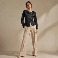 Blusa Satin Elegance Manga Larga – GRANDE, NEGRO